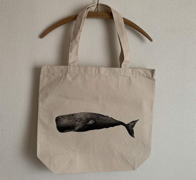 門川洋子の鯨のイラストがプリントされたオリジナルトートバッグ