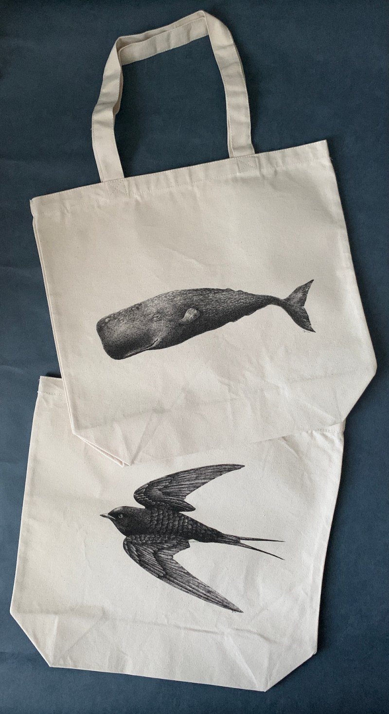 Whale Tote & Swallow Tote by Yoko Kadokawa, Photo by Yoko Kadokawa