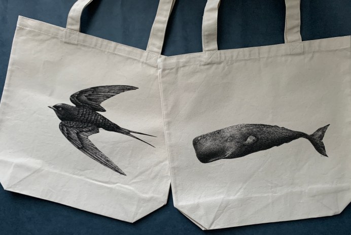 Swallow Tote & Whale Tote by Yoko Kadokawa
